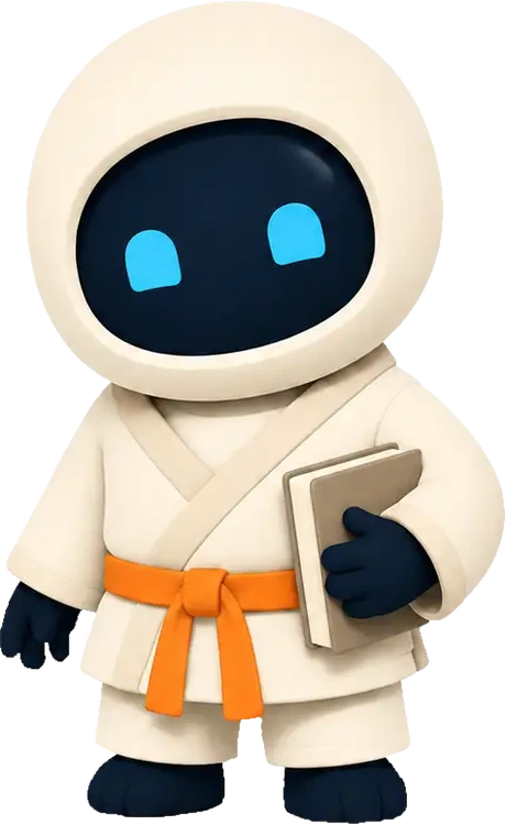 The SuperDojo mascot on day one, notebook in hand